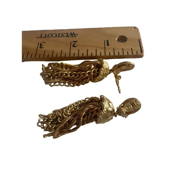 Vintage Tassel Necklace Yellow Gold Tone 18" with Enhancer and matching earrings - Picture 5 of 13